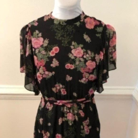 Zara Floral Ruffle Chiffon Mini Dress Small - Picture 2 of 10